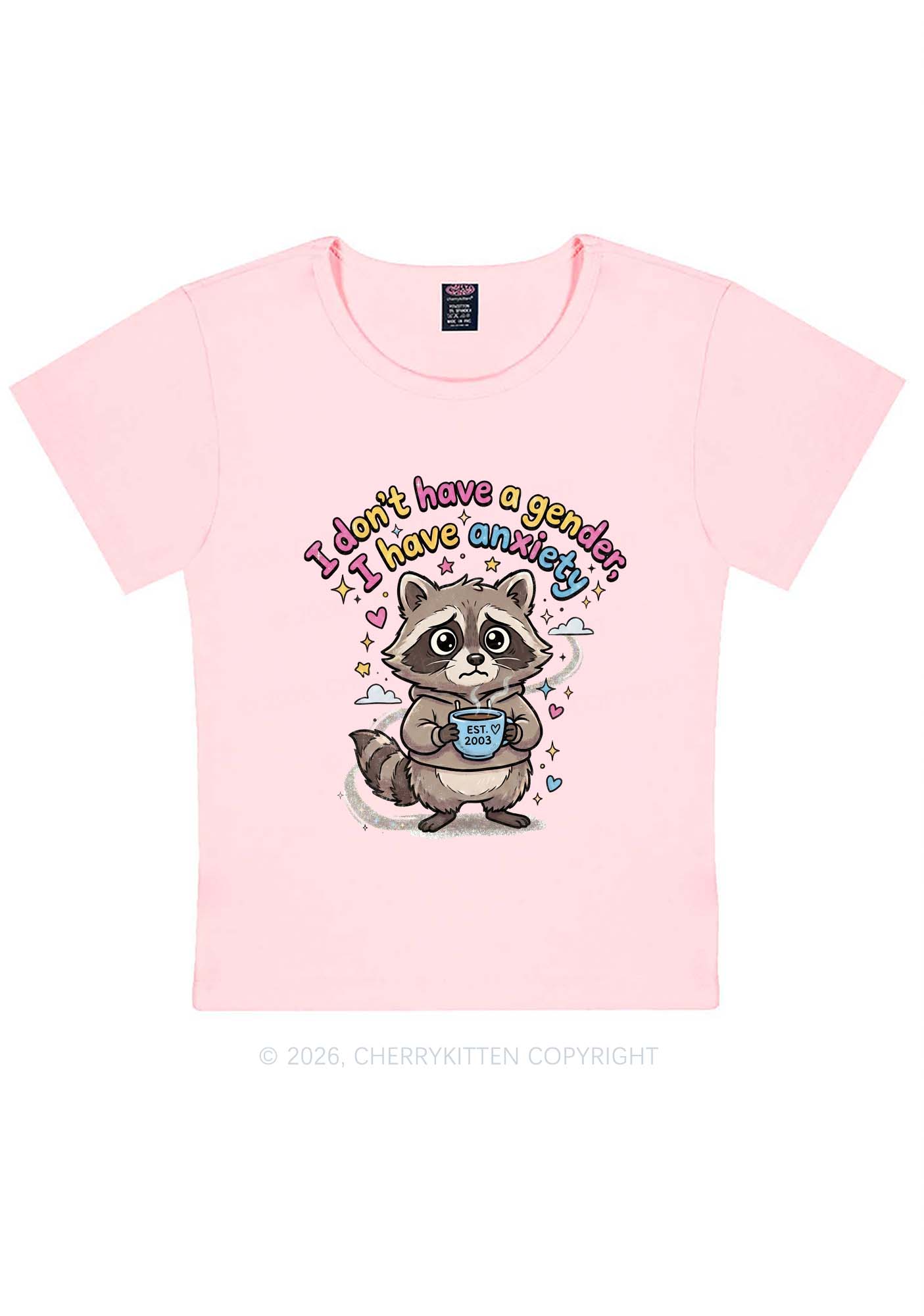 Raccoon I dont Have A Gender Pride Y2K Baby Tee Cherrykitten