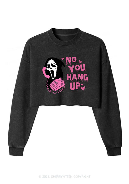 Halloween No You Hang Up Y2K Crop Washed Sweatshirts Cherrykitten