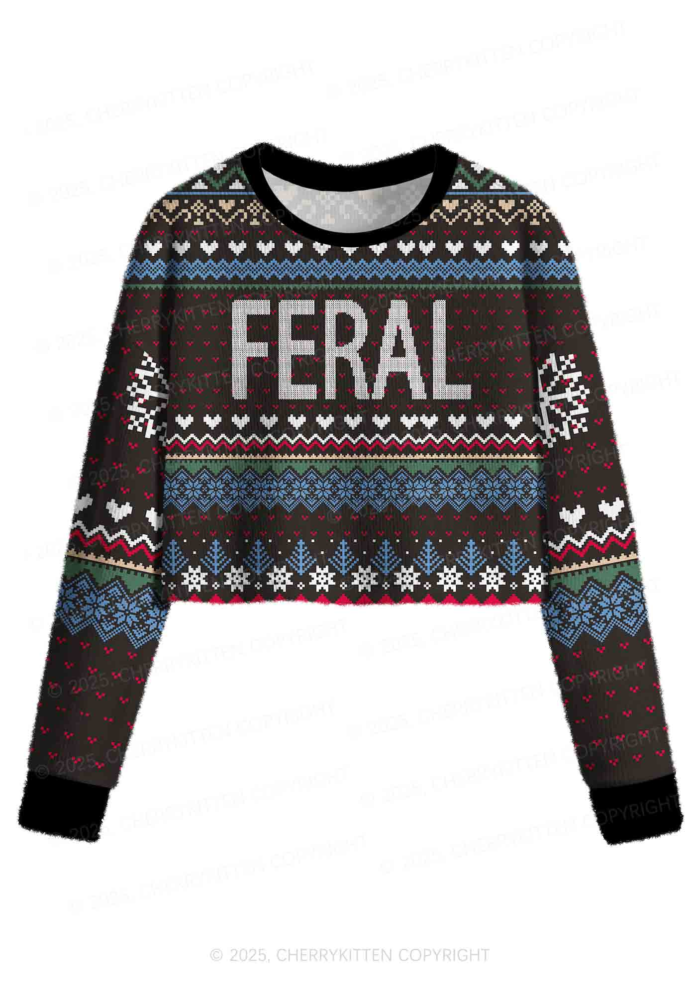 Feral Y2K Christmas Crop Knit Sweatshirt Cherrykitten