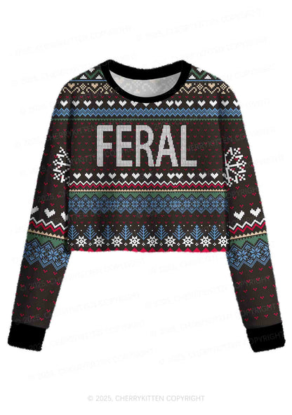Feral Y2K Christmas Crop Knit Sweatshirt Cherrykitten