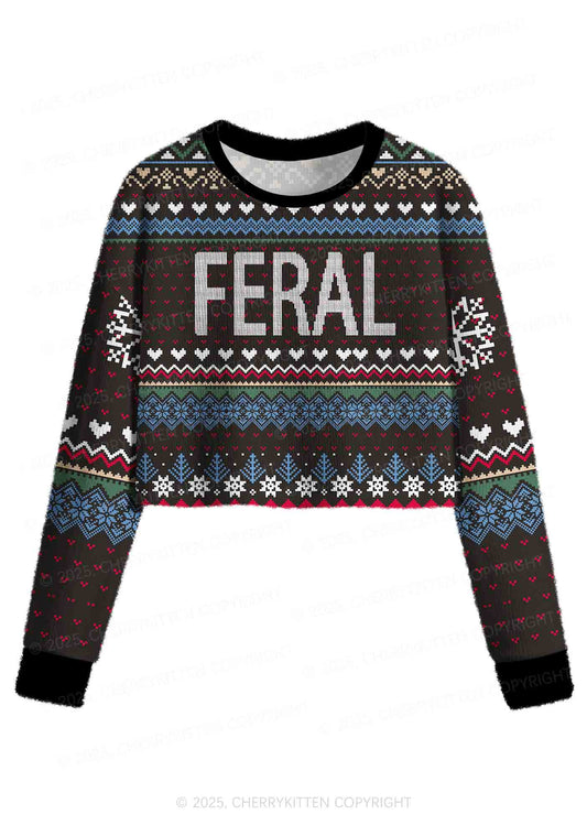 Feral Y2K Christmas Crop Knit Sweatshirt Cherrykitten