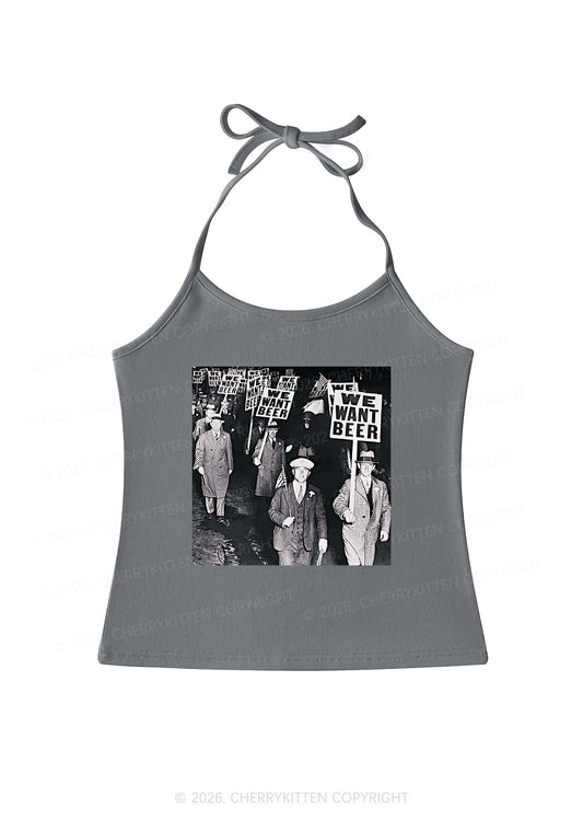 We Want Beer Y2K Halter Neck Cami Cherrykitten