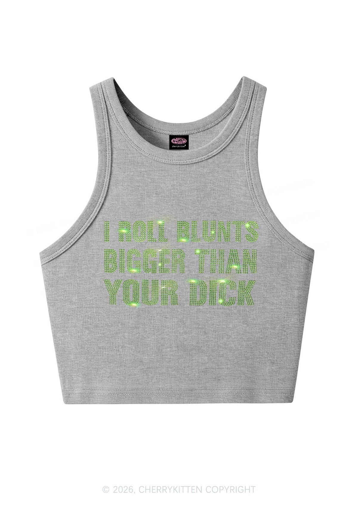 Rhinestone I Roll Blunts Y2K Crop Tank Top Cherrykitten