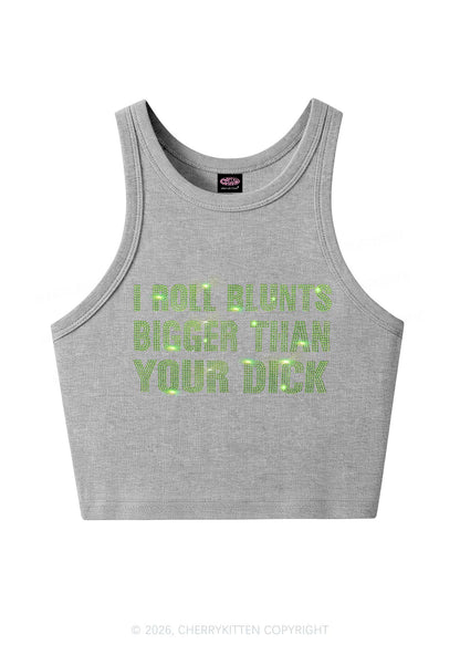 Rhinestone I Roll Blunts Y2K Crop Tank Top Cherrykitten