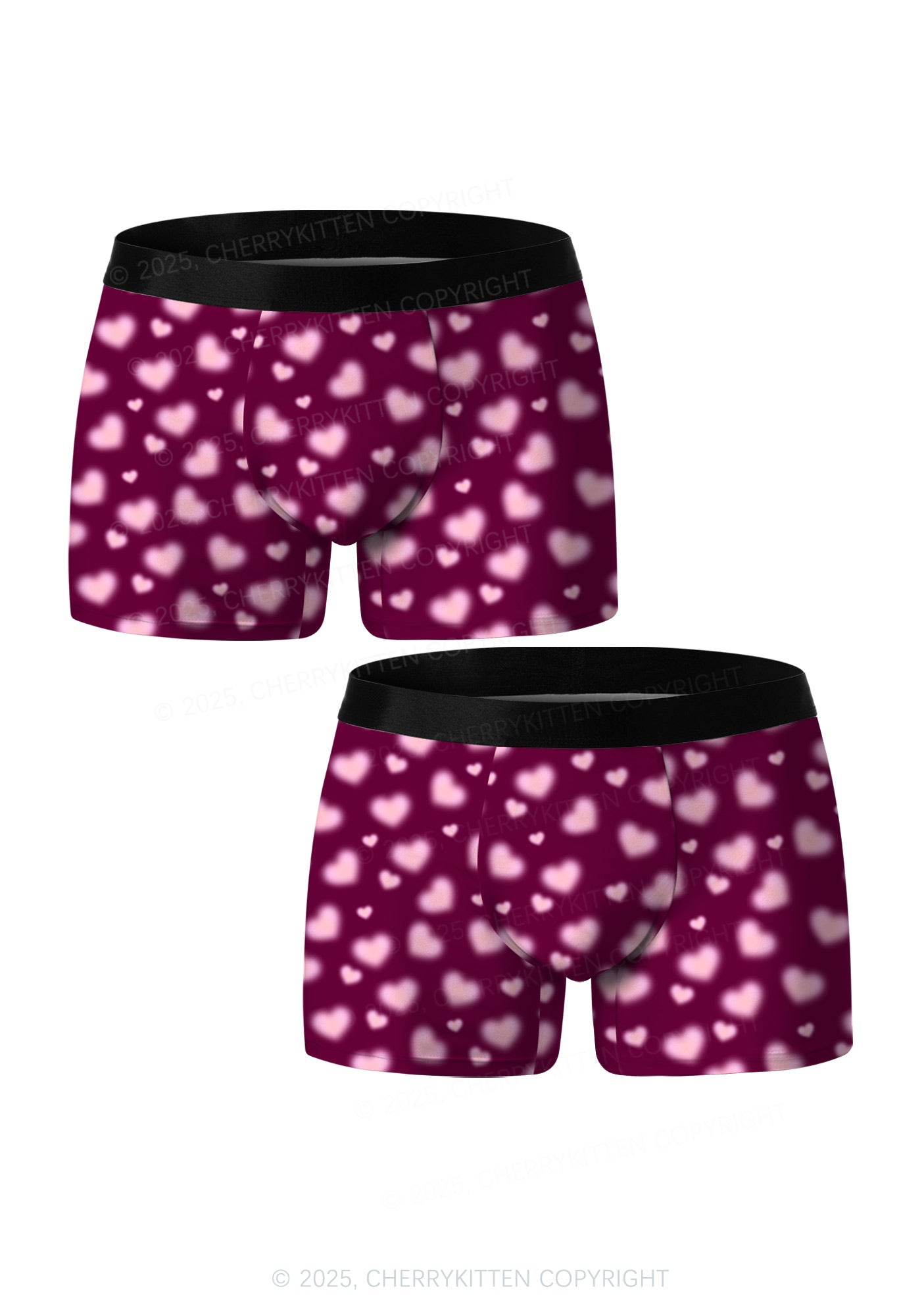 Pink Blurred Heart Valentine's Day Y2K Print Couples Boxer Briefs Set Cherrykitten