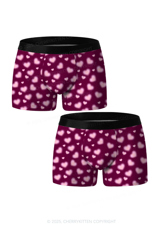 Pink Blurred Heart Valentine's Day Y2K Print Couples Boxer Briefs Set Cherrykitten