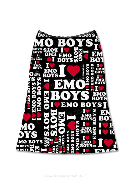 I Love Emo Boys Y2K Print Midi Skirt Cherrykitten