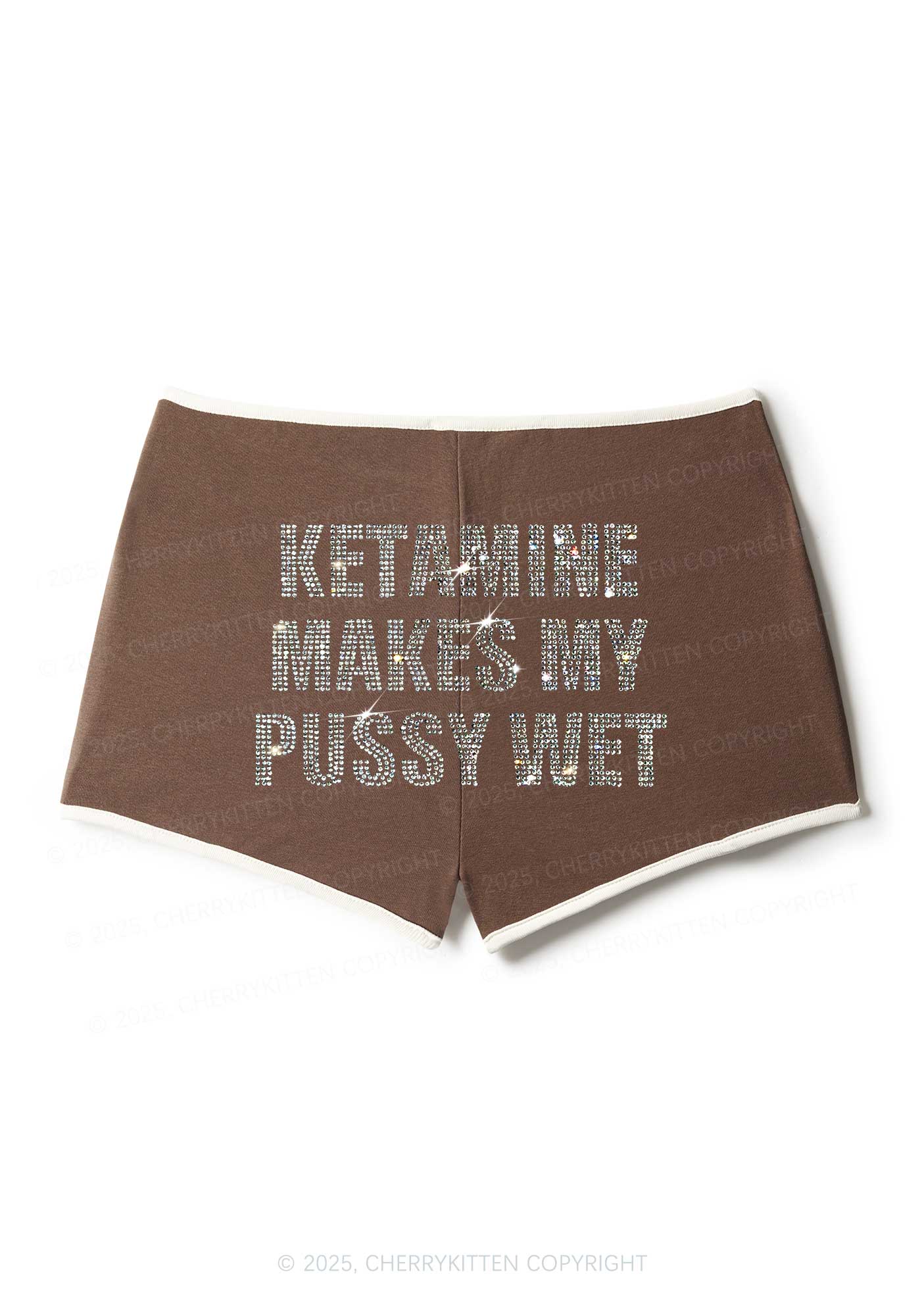 Rhinestone K Makes My Puxxy Wet Y2K Booty Shorts Cherrykitten