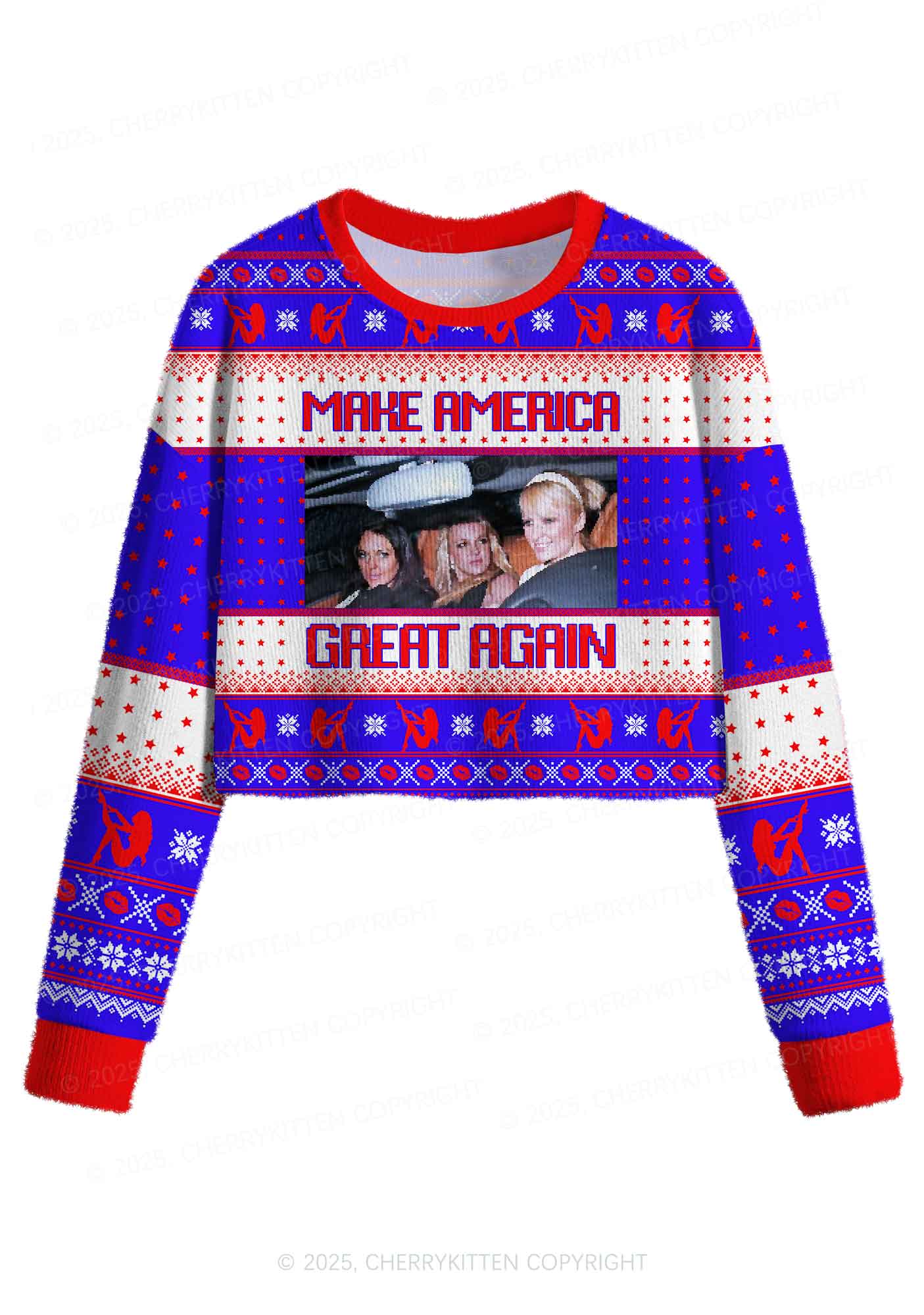 Make America Great Again Y2K Christmas Crop Knit Sweatshirt Cherrykitten