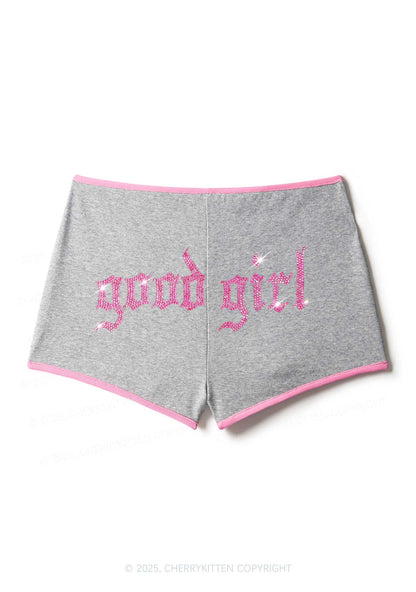 Rhinestone Good Girl Y2K Booty Shorts Cherrykitten