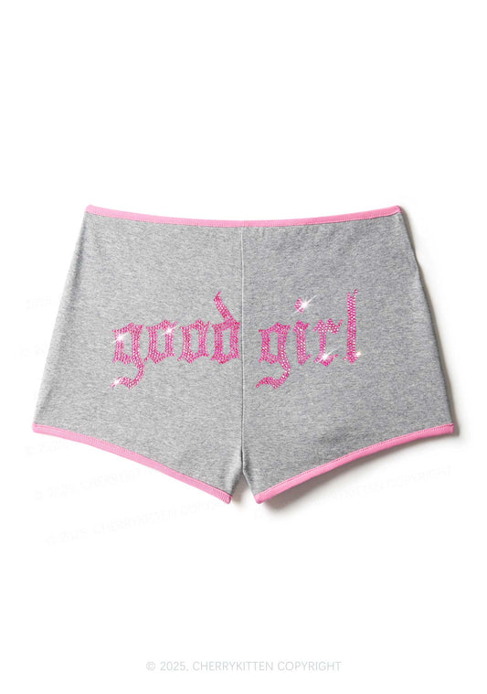 Rhinestone Good Girl Y2K Booty Shorts Cherrykitten