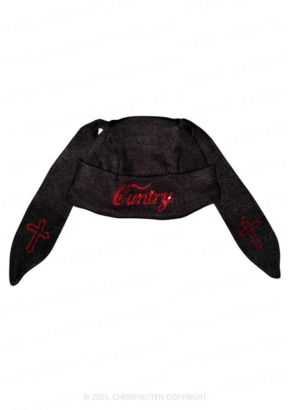 Rhinestone Cuntry Y2K Bunny Ear Knitted Hat Cherrykitten