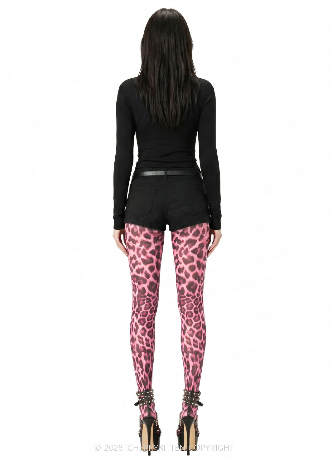 Pink Leopard Thin Pantyhose Y2K Tights Cherrykitten