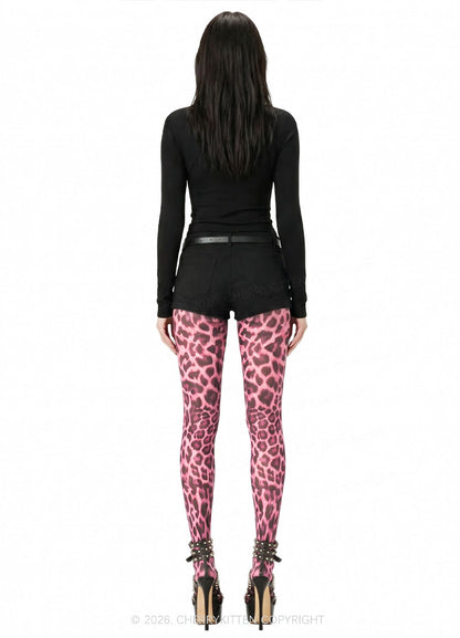 Pink Leopard Thin Pantyhose Y2K Tights Cherrykitten