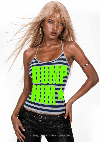 Dump Him Y2K Navy Grey Striped Halter Neck Cami Cherrykitten