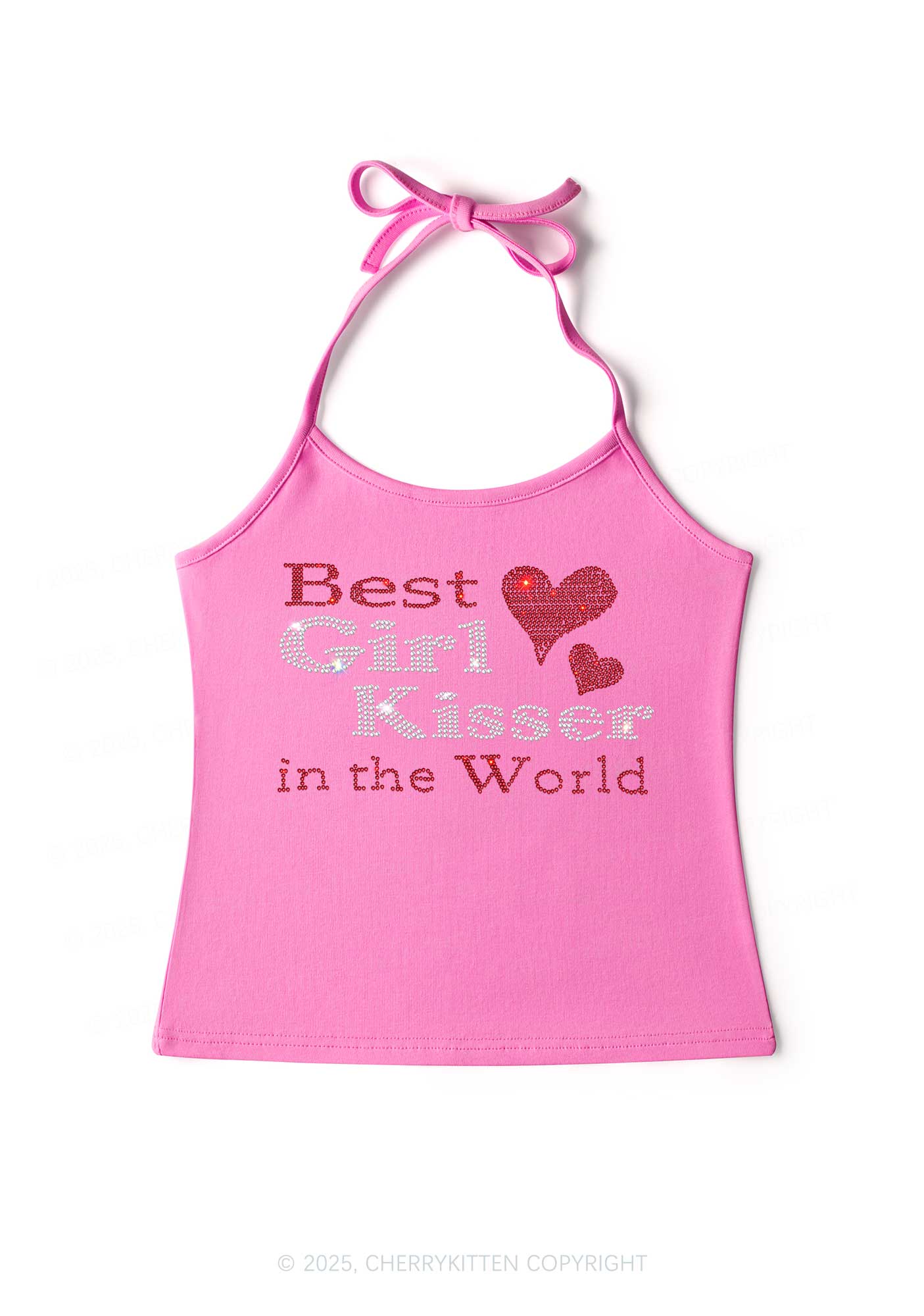 Rhinestone Best Girl Kisser Pride Y2K Halter Neck Cami Cherrykitten