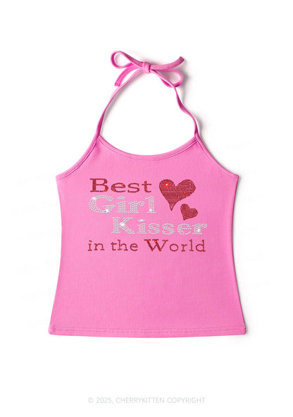 Rhinestone Best Girl Kisser Pride Y2K Halter Neck Cami Cherrykitten