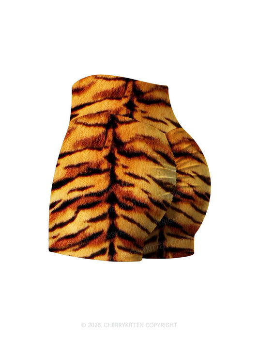 Wild Tiger Texture Y2K Print Yoga Shorts Cherrykitten