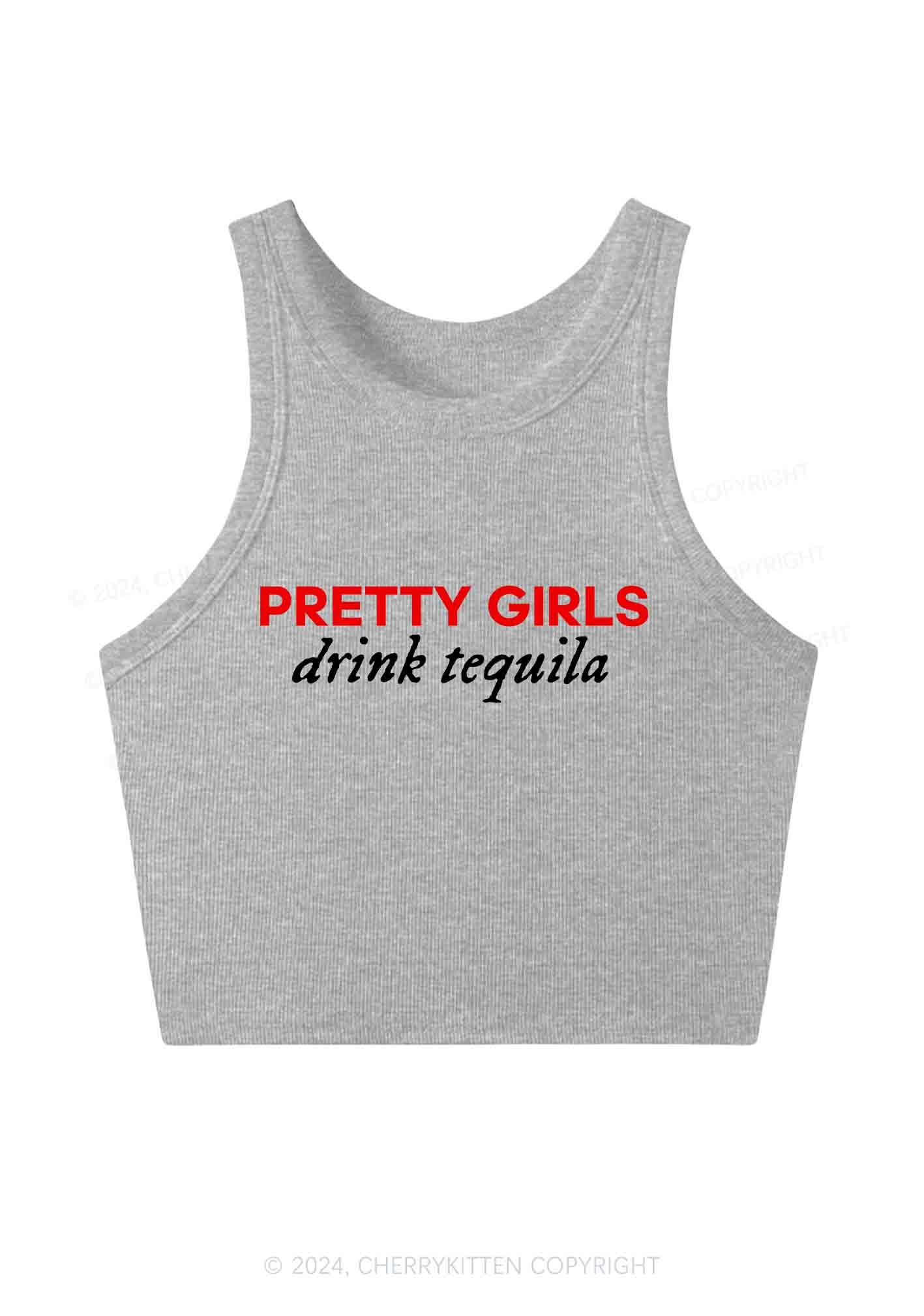 Pretty Girls Drink Tequila Y2K Crop Tank Top Cherrykitten