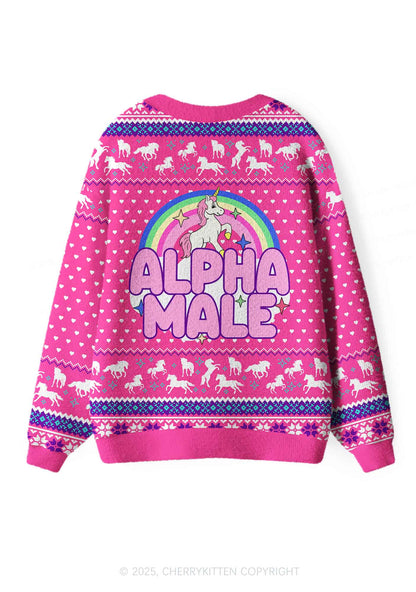 Rainbow Unicorn Alpha Male Y2K Christmas Cardigan Knit Sweatshirt Cherrykitten