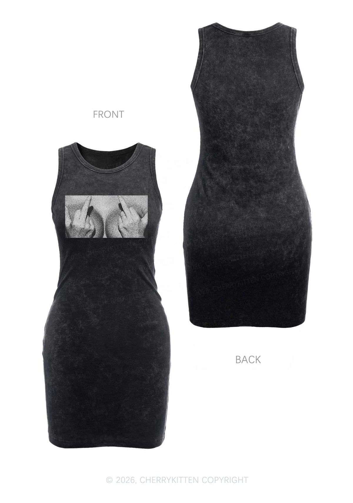 Middle Finger Bxxbs Y2K Washed Tank Dress Cherrykitten