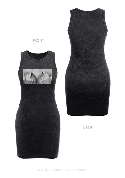 Middle Finger Bxxbs Y2K Washed Tank Dress Cherrykitten