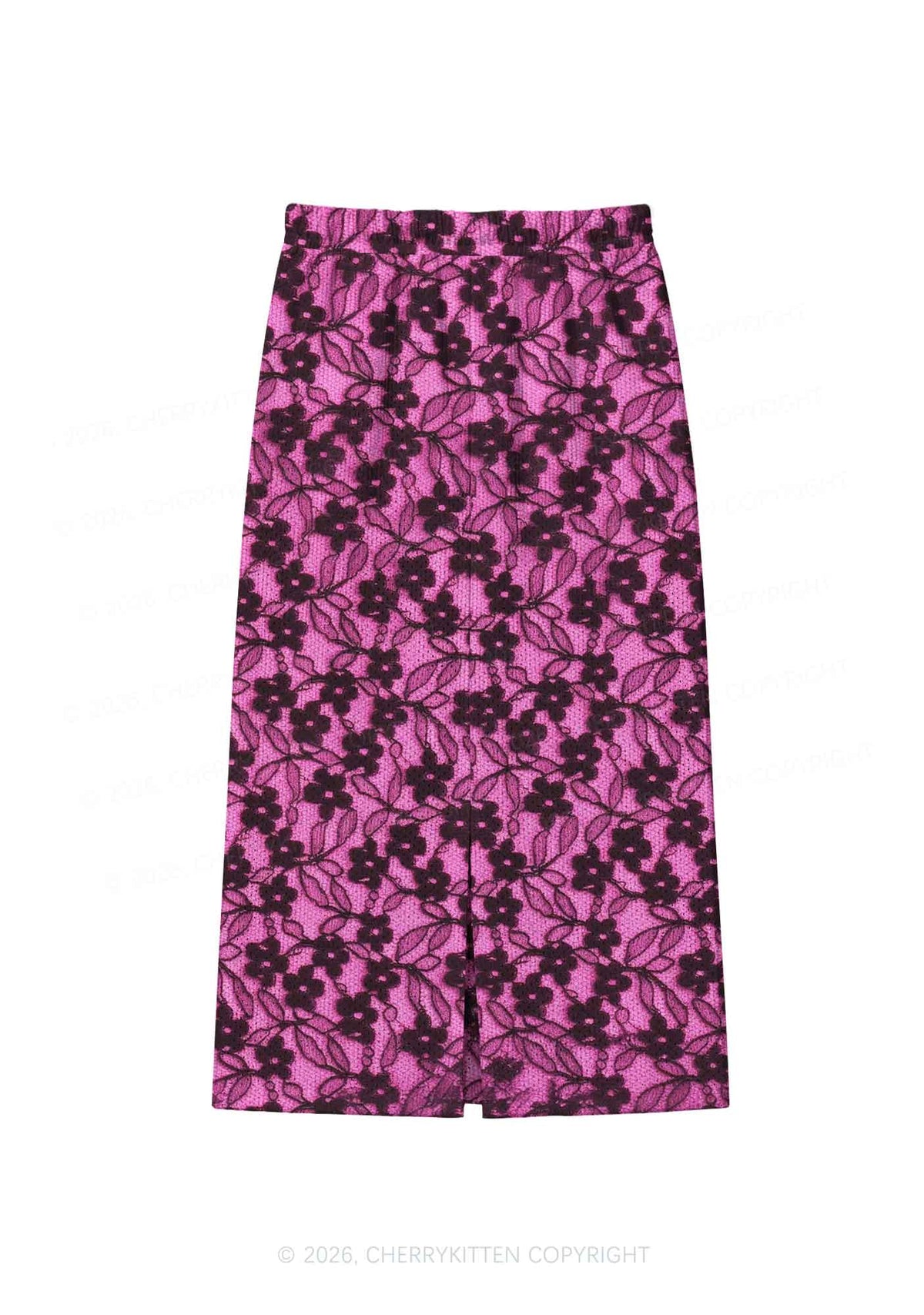 Hot Pink Floral Y2K Sport Jersey Drawstring Midi Skirt Cherrykitten
