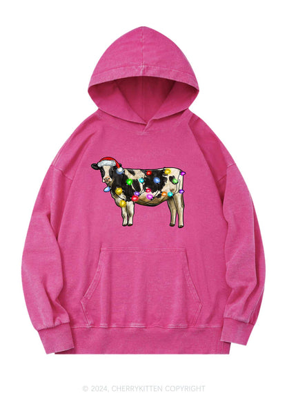 Christmas Cow Y2K Washed Hoodie Cherrykitten