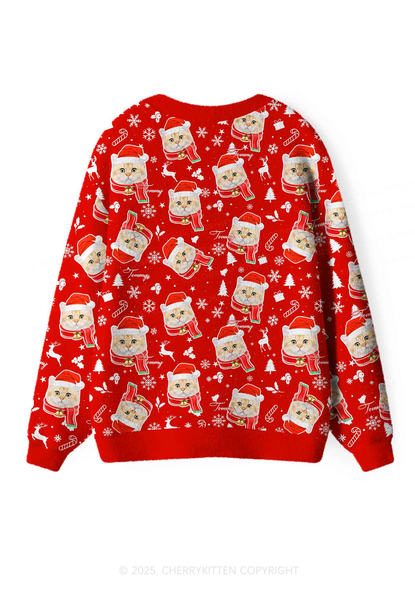 Custom Candy Cat Face Y2K Christmas Cardigan Knit Sweatshirt Cherrykitten