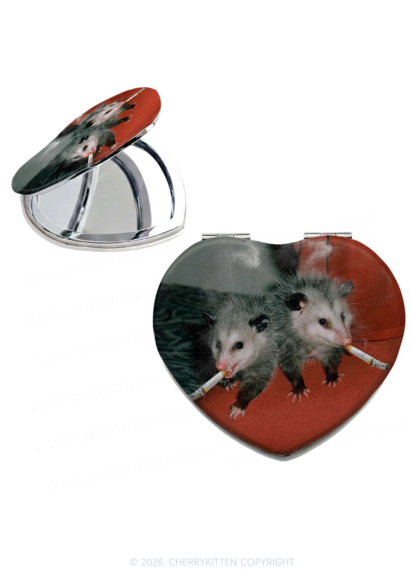 Smoking Badass Possum Y2K Folding Makeup Mirror Cherrykitten