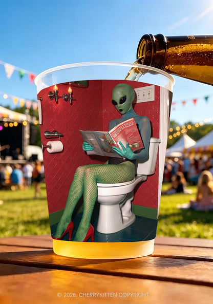 Alien On Toilet Y2K Halloween Plastic Cup Cherrykitten