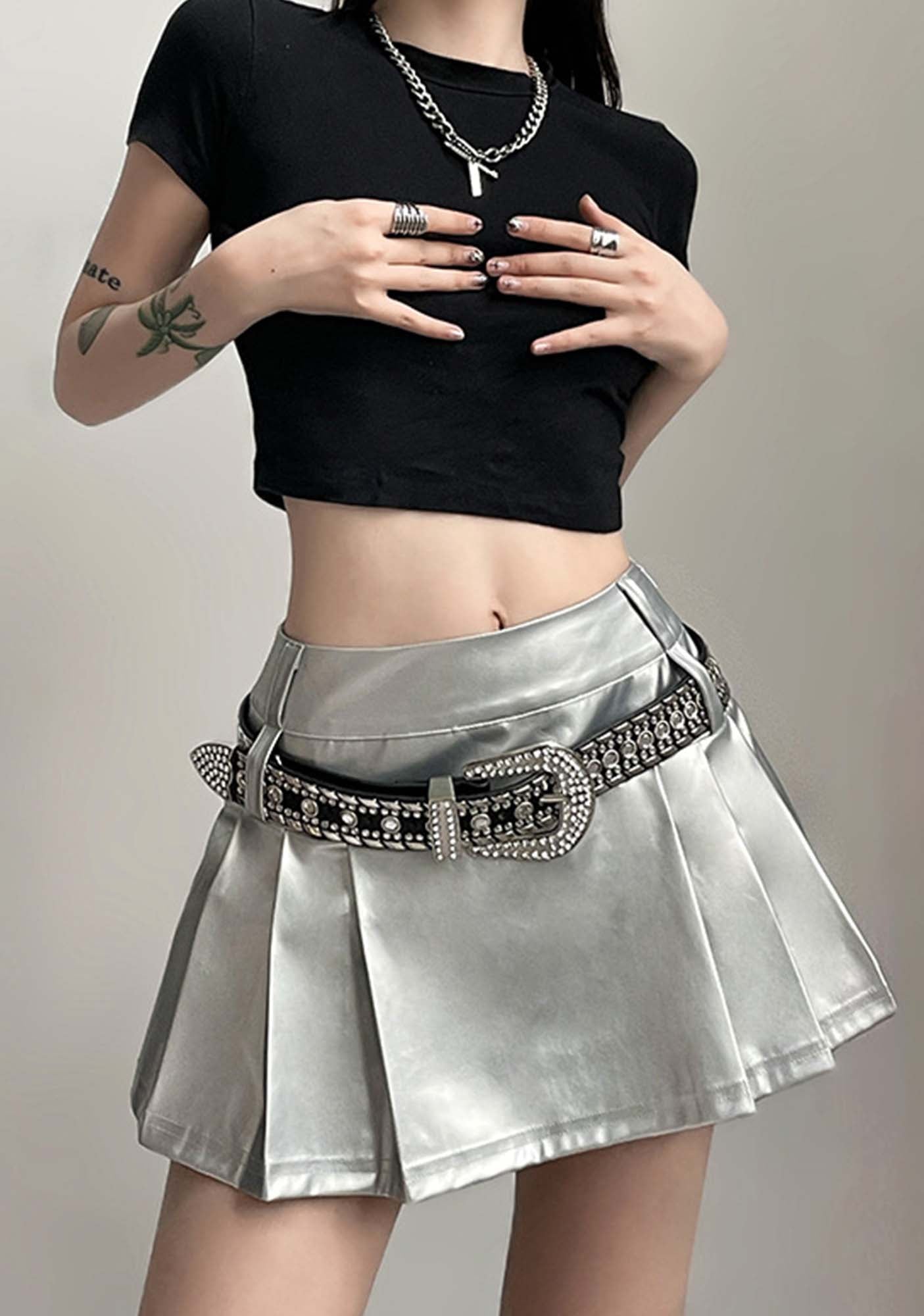 Y2K Solid Color High Waist Pleated Skirt Cherrykitten