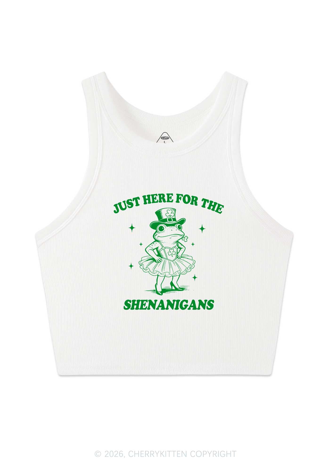 Just Here For The Shenanigans St Patricks Y2K Crop Tank Top Cherrykitten