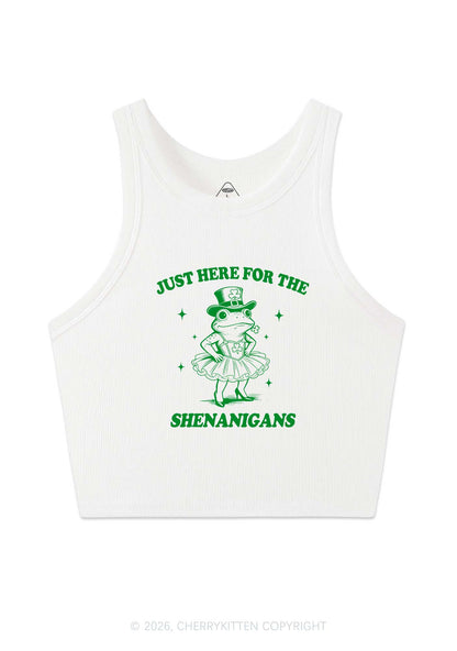 Just Here For The Shenanigans St Patricks Y2K Crop Tank Top Cherrykitten