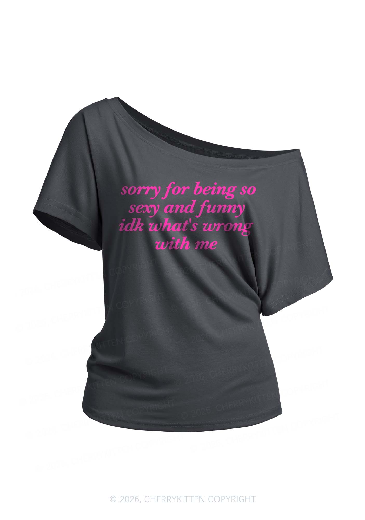 Sorry For Being So Funny Y2K Off Shoulder Tee Cherrykitten