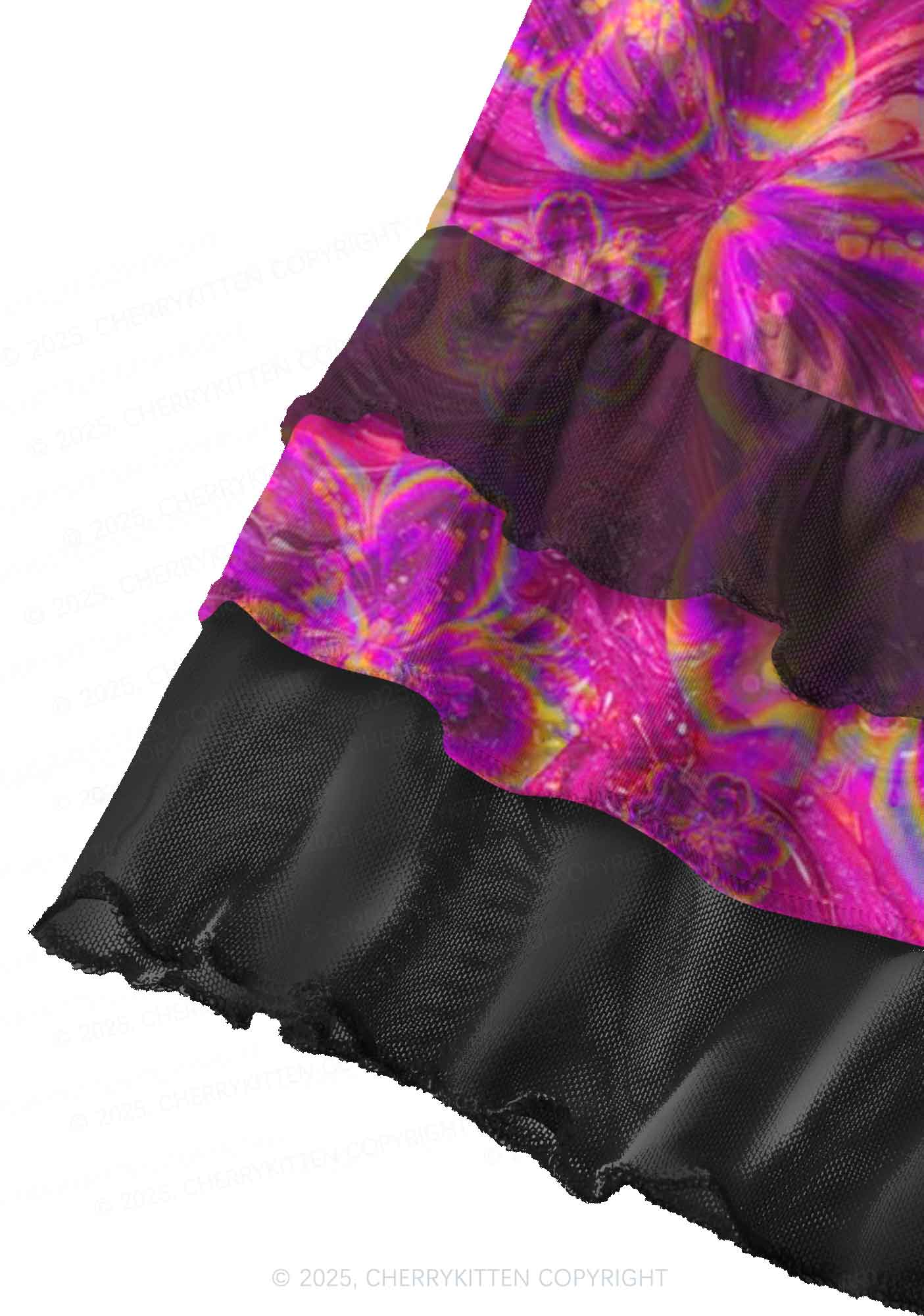 Trippy Flowers Y2K Print Mini Layered Skirt Cherrykitten
