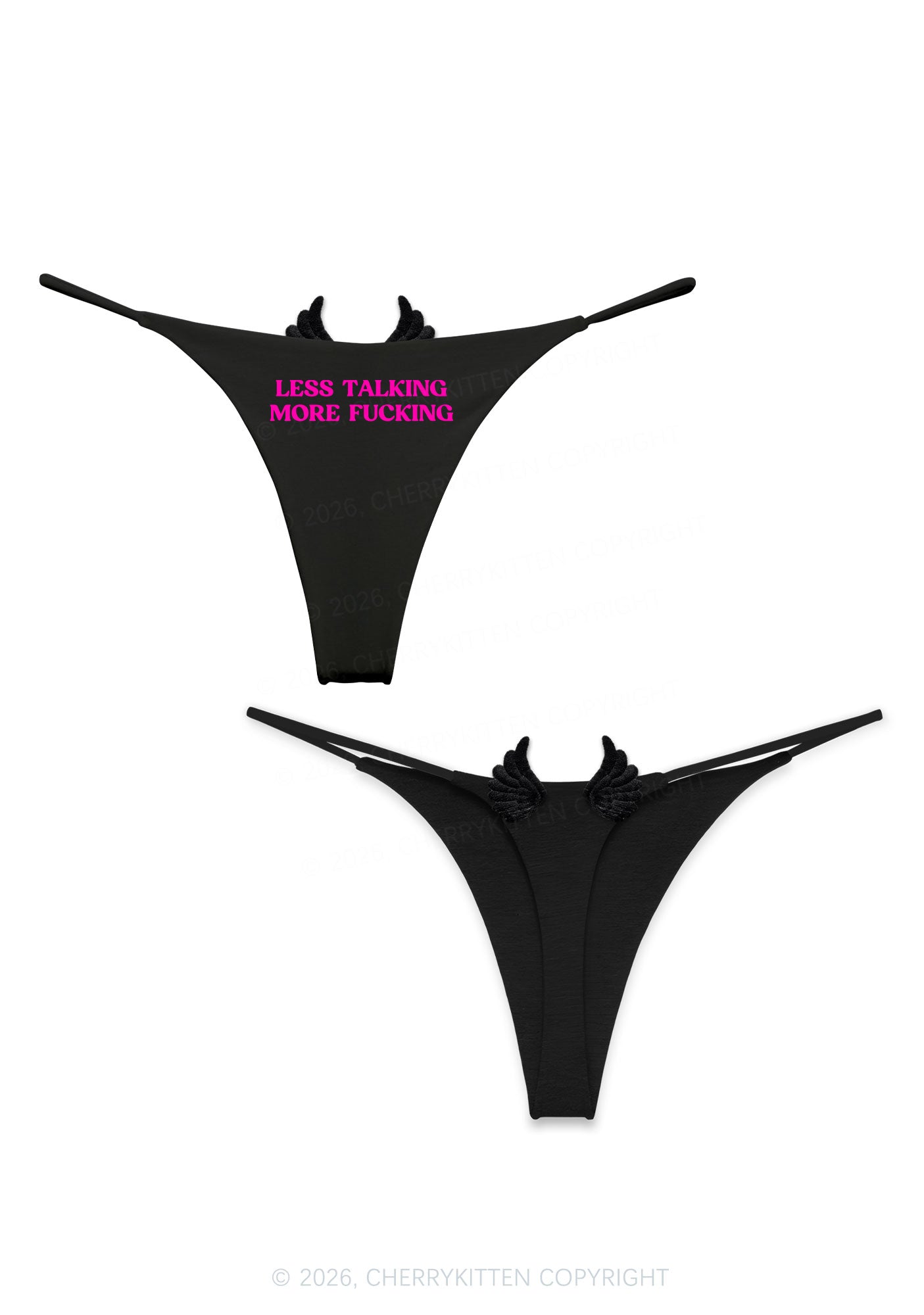 Less Talking More Fxxking Y2K Bikini String Thong With Black Wings Cherrykitten