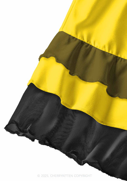 Plain Yellow Y2K Print Mini Layered Skirt Cherrykitten