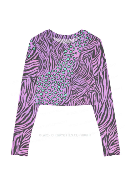 Lavender Zebra Y2K Mesh Long Sleeve Crop Top Cherrykitten
