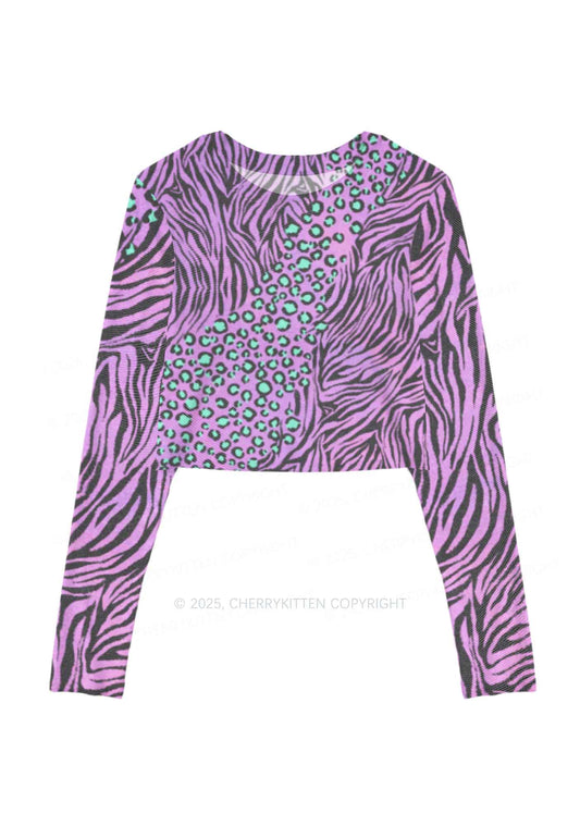 Lavender Zebra Y2K Mesh Long Sleeve Crop Top Cherrykitten