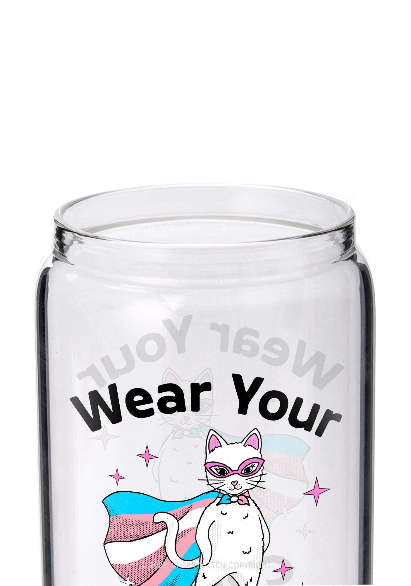 Transgender Flag Cat Pride Y2K Printed Glass Cup Cherrykitten