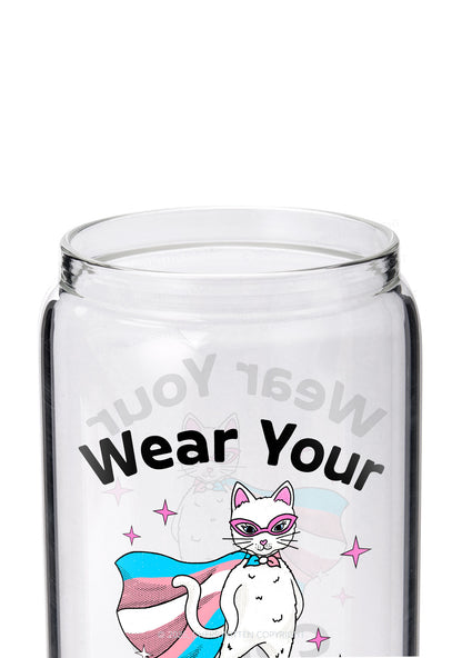 Transgender Flag Cat Pride Y2K Printed Glass Cup Cherrykitten