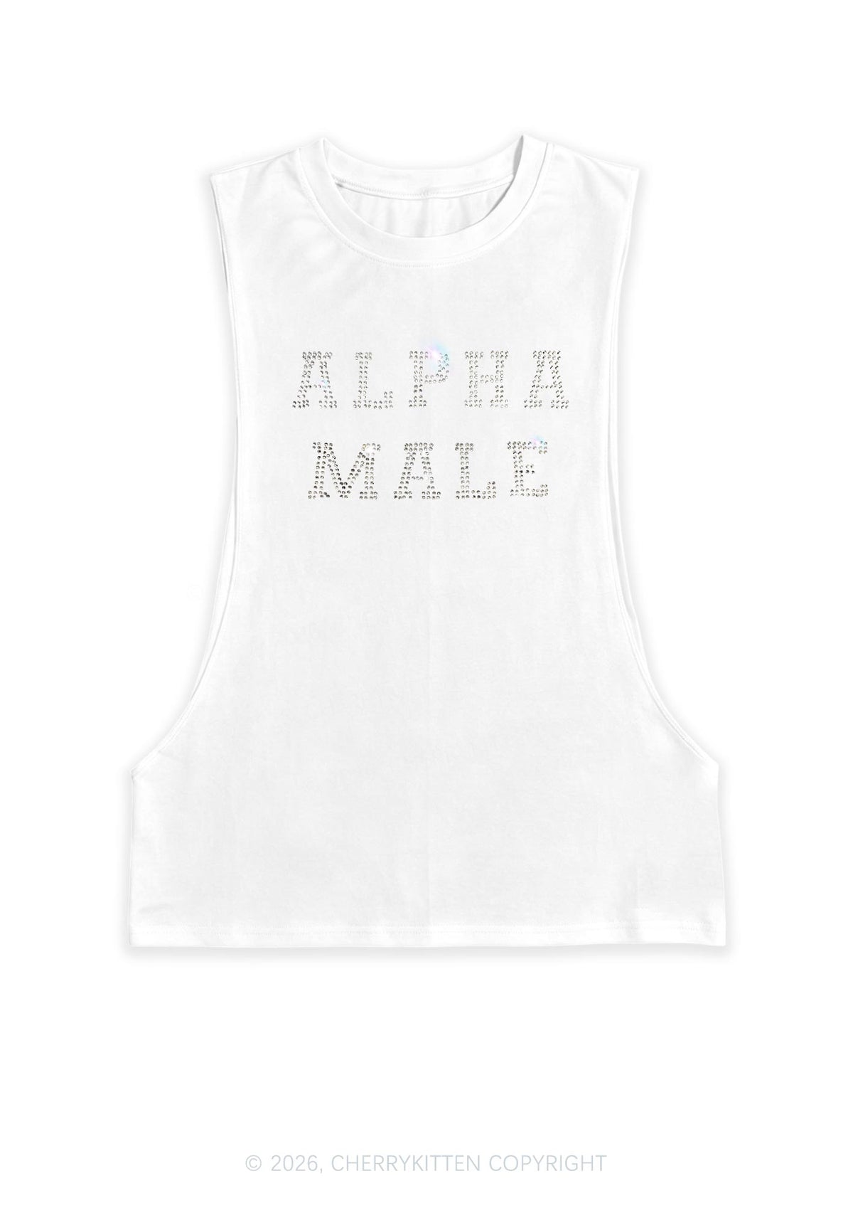 Rhinestone Alpha Male Y2K Men Muscle Side Cutoff Tank Top Cherrykitten