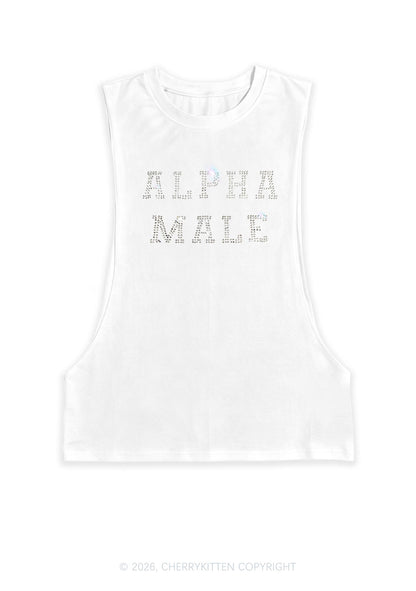 Rhinestone Alpha Male Y2K Men Muscle Side Cutoff Tank Top Cherrykitten