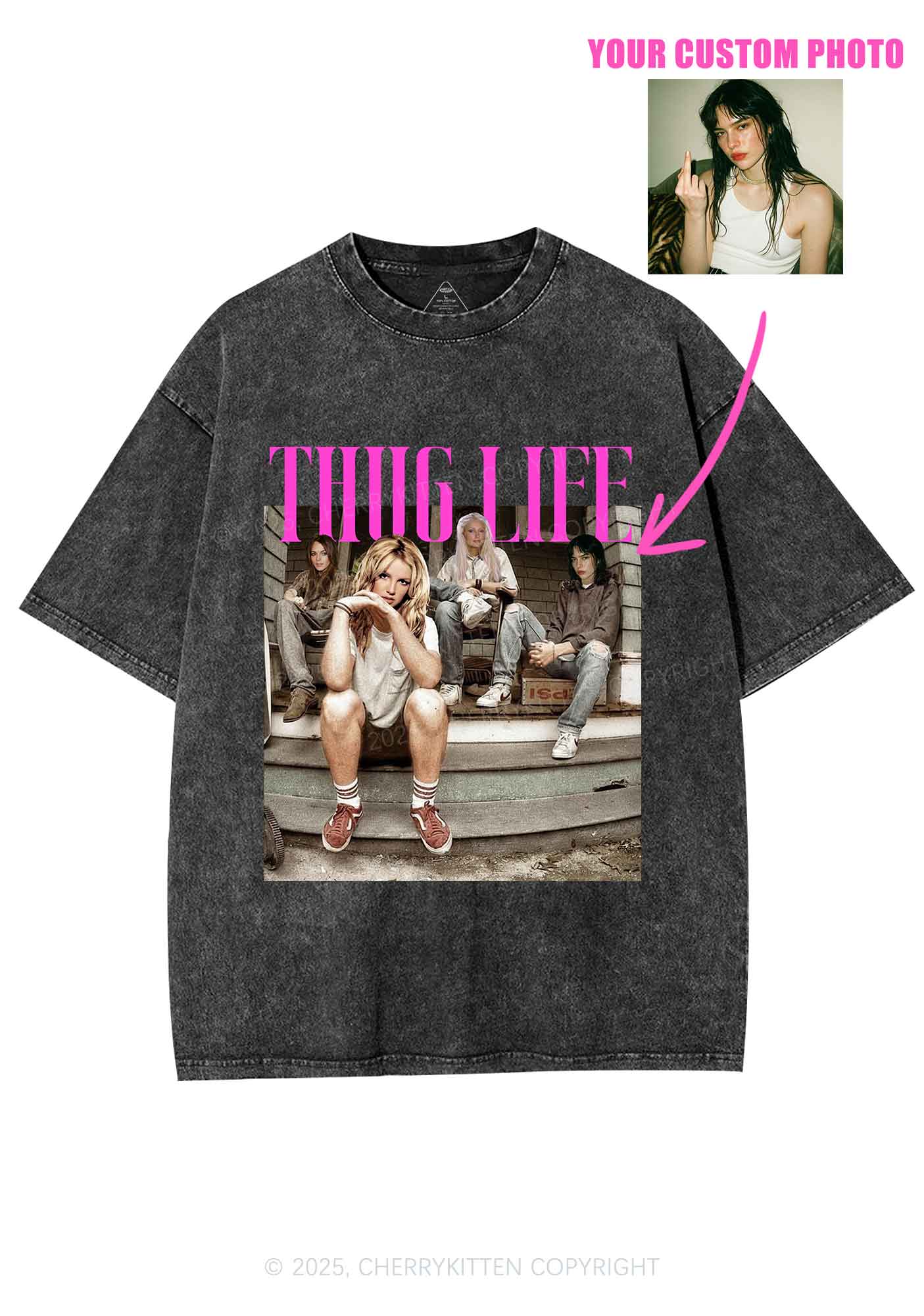 Custom Girls Thug Life Y2K Shirts Washed Tee Cherrykitten