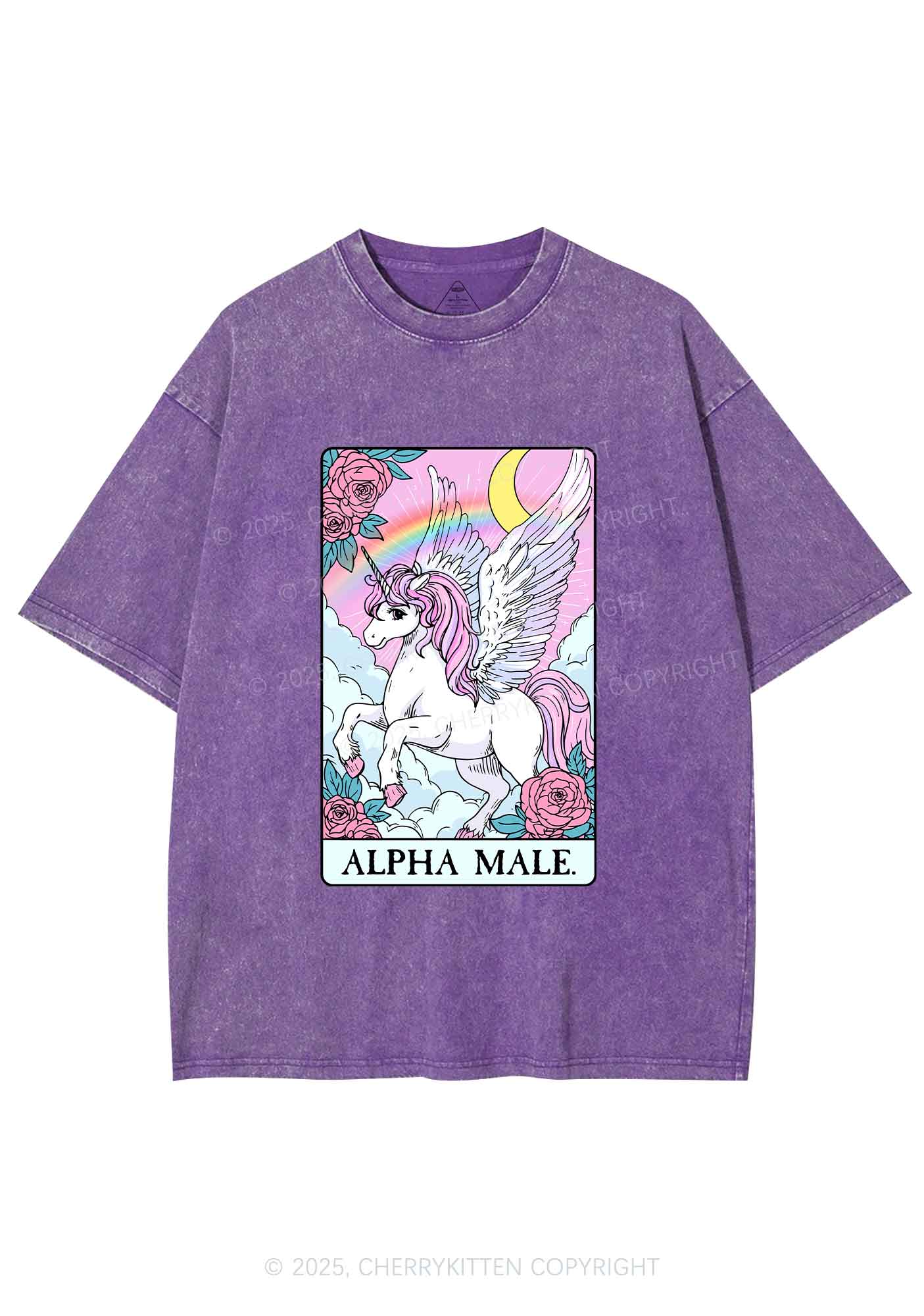 Rose Unicorn Alpha Male Y2K Shirts Washed Tee Cherrykitten
