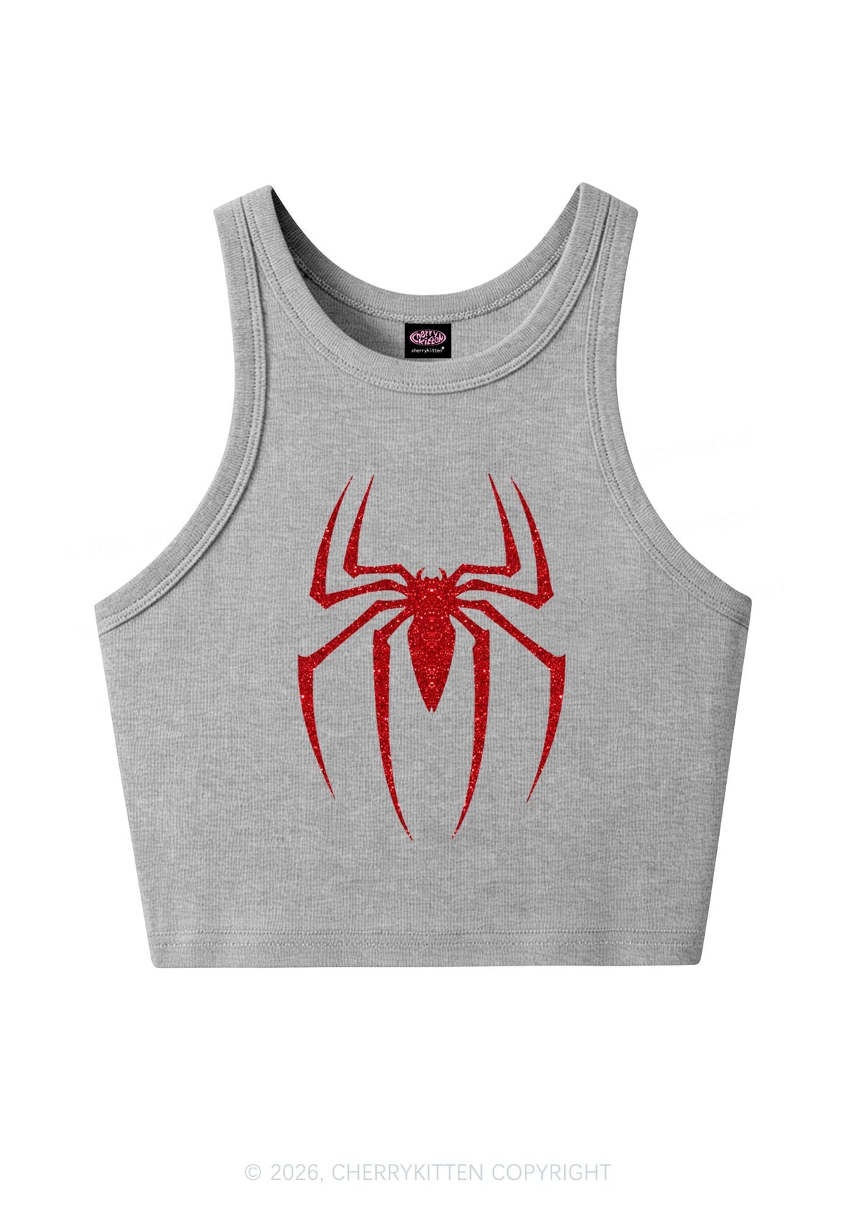 Glitter Spider Y2K Crop Tank Top Cherrykitten