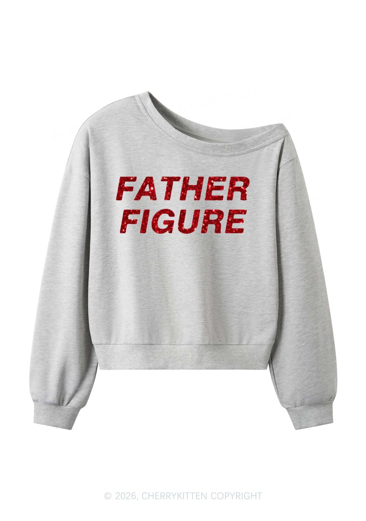 Glitter Father Figure Y2K Off Shoulder Sweatshirts Cherrykitten