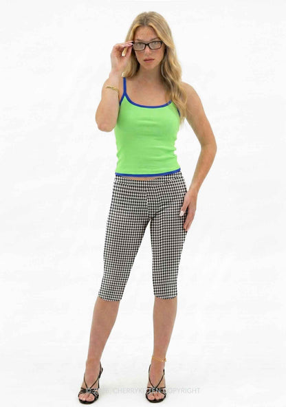 Classic Black White Houndstooth Plaid Y2K Print Capri Pants Cherrykitten