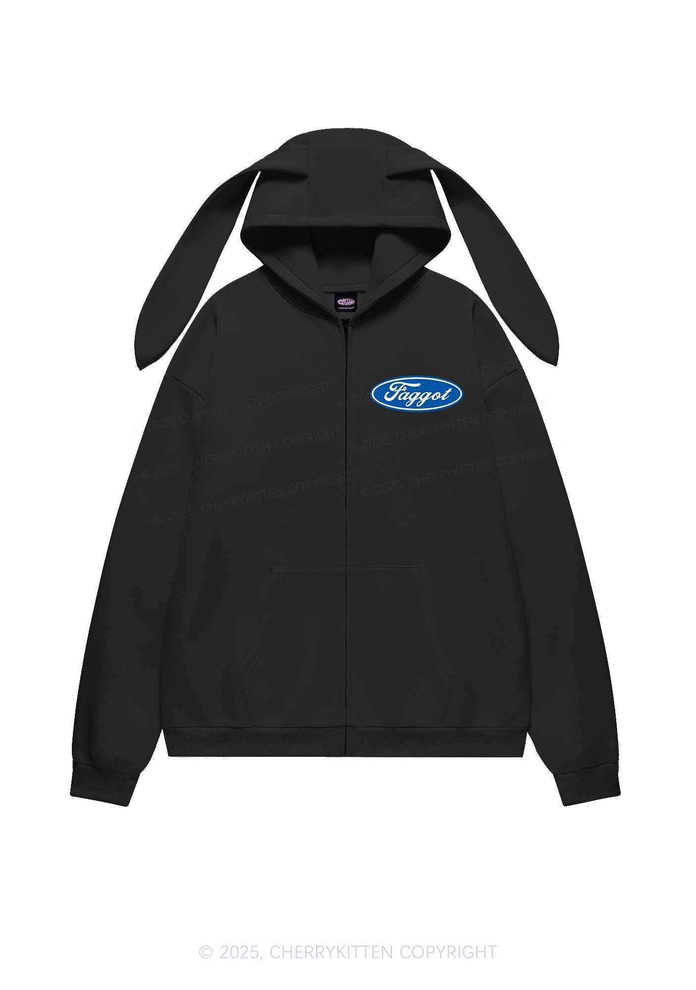 Faggot Pride Y2K Bunny Ear Zip Hoodie Cherrykitten